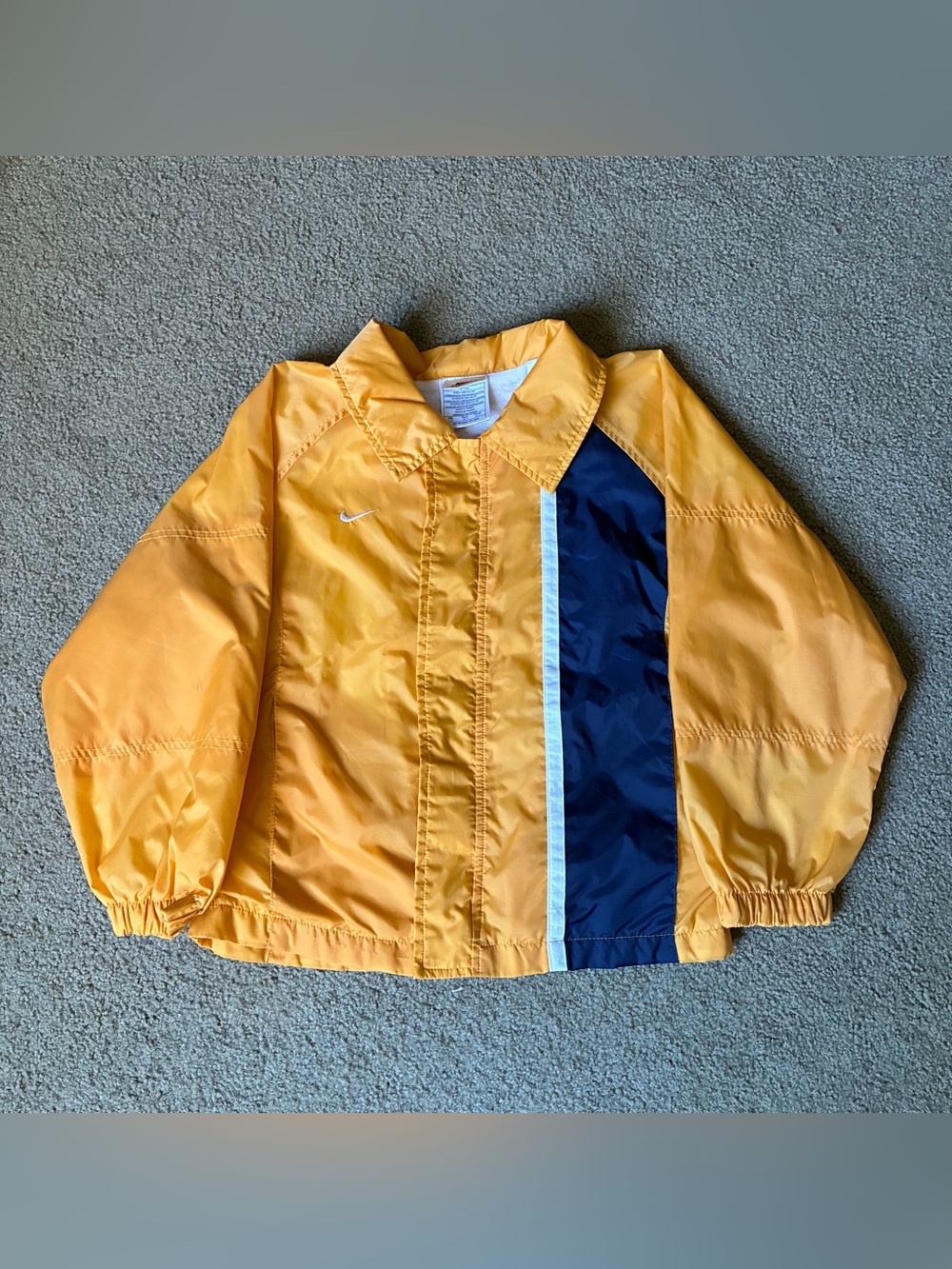 Vintage Nike Kids 7 Yellow Jacket Windbreaker Navy and White Stripe Lightweight